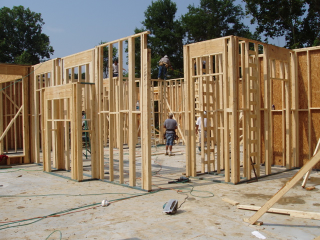 Interior walls installed after exterior walls