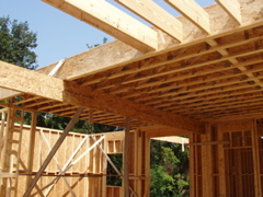 Open web floor trusses installed