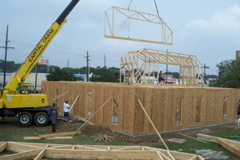 Trusses set in place and braced